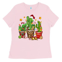 Bubblegum Pink Christmas cactus Ladies Tee - Zillion Design Studio