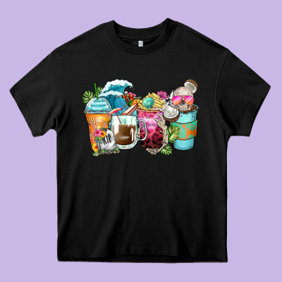 Skeleton Summer Coffee Cups Heavy Core Tee Designed By Zillion Design Studio