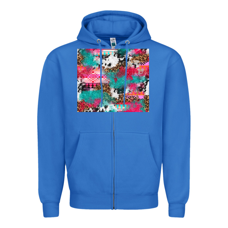 Leopard Cowhide Pink Turquoise Glitter Zipper Hoodie by NancyCooperArtShop | Teevron