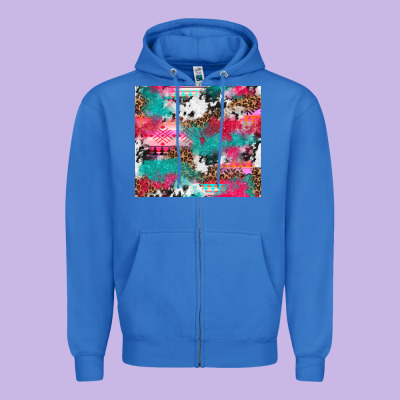 Leopard Cowhide Pink Turquoise Glitter Zipper Hoodie Designed By Nancycooperartshop
