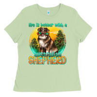 Matcha life is better with a australian shepherd Ladies Tee - texasbilliewilder