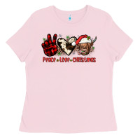 Bubblegum Pink peace love christmas Ladies Tee - JahusDesignShop