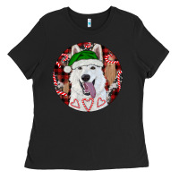 Black Christmas White Shepherd With Buffalo Plaid Ladies Tee - RanaPortraitStore