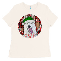 Bone Christmas White Shepherd With Buffalo Plaid Ladies Tee - RanaPortraitStore
