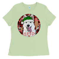 Matcha Christmas White Shepherd With Buffalo Plaid Ladies Tee - RanaPortraitStore