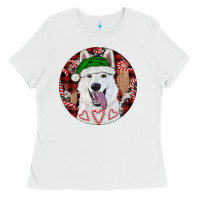 White Christmas White Shepherd With Buffalo Plaid Ladies Tee - RanaPortraitStore
