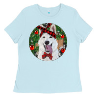 Baby Blue Christmas White Shepherd With Cowhide Ladies Tee - RanaPortraitStore