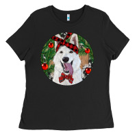 Black Christmas White Shepherd With Cowhide Ladies Tee - RanaPortraitStore