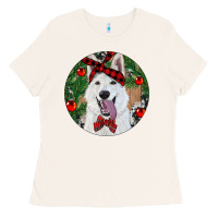 Bone Christmas White Shepherd With Cowhide Ladies Tee - RanaPortraitStore