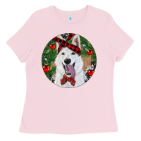 Bubblegum Pink Christmas White Shepherd With Cowhide Ladies Tee - RanaPortraitStore