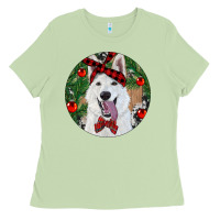Matcha Christmas White Shepherd With Cowhide Ladies Tee - RanaPortraitStore