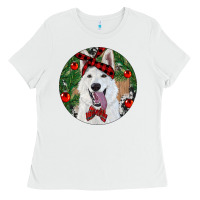 White Christmas White Shepherd With Cowhide Ladies Tee - RanaPortraitStore