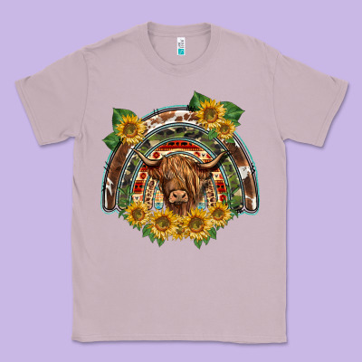 Scottish Calf Sunflowers Rainbow Classic Tee Designed By Barkaloodesign