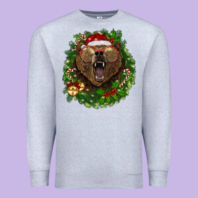 Christmas Bear  Wreath Premium Sweatshirt Designed By Barkaloodesign