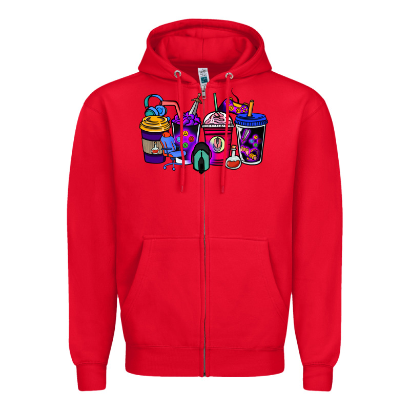 Gaming Coffee Cups Zipper Hoodie by NancyCooperArtShop | Teevron
