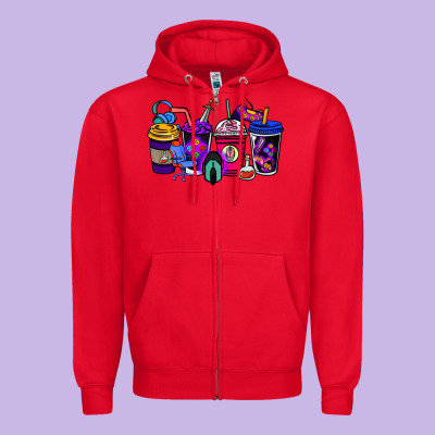 Gaming Coffee Cups Zipper Hoodie Designed By Nancycooperartshop
