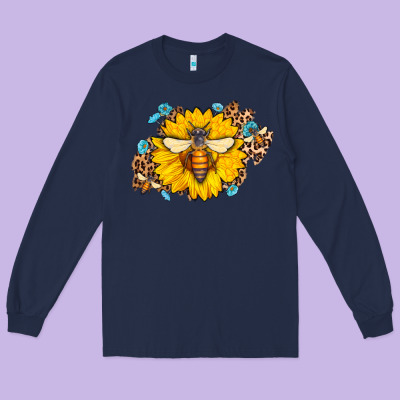 Bee Sunflower Leopard Long Sleeve Tee Designed By Jasminsmagicworld