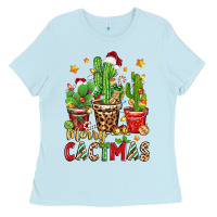 Baby Blue christmas cactus merry cactmas Ladies Tee - Zillion Design Studio
