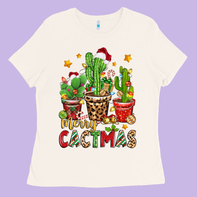 Christmas Cactus Merry Cactmas Ladies Tee Designed By Zillion Design Studio