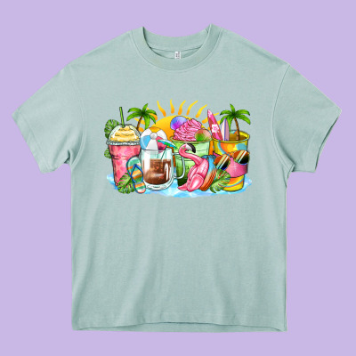 Beach Summer Coffee Cups Heavy Core Tee Designed By Zillion Design Studio