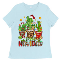 Baby Blue christmas cactus feliz navidad Ladies Tee - Zillion Design Studio