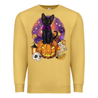 Antique Gold halloween black cat pumpkin Premium Sweatshirt - BarkalooDesign