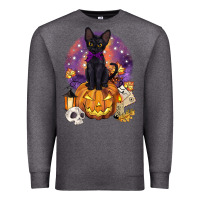 Charcoal Heather halloween black cat pumpkin Premium Sweatshirt - BarkalooDesign