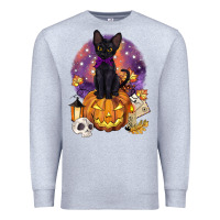 Heather Grey halloween black cat pumpkin Premium Sweatshirt - BarkalooDesign