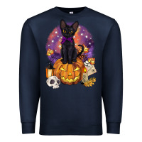 Navy halloween black cat pumpkin Premium Sweatshirt - BarkalooDesign