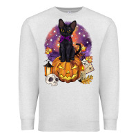 Oatmeal Heather halloween black cat pumpkin Premium Sweatshirt - BarkalooDesign