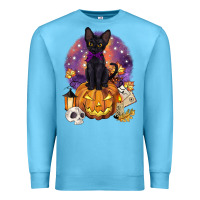 Ocean Blue halloween black cat pumpkin Premium Sweatshirt - BarkalooDesign