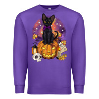 Purple halloween black cat pumpkin Premium Sweatshirt - BarkalooDesign