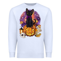 White halloween black cat pumpkin Premium Sweatshirt - BarkalooDesign