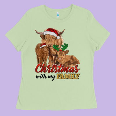 Ladies Tee Cow and Calves Christmas with My Family