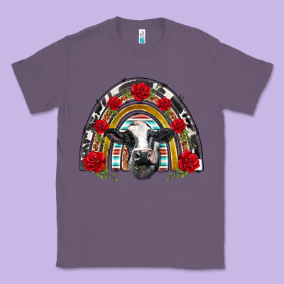 Black And White Baby Cow Floral Rose Rainbow Classic Tee Designed By Barkaloodesign
