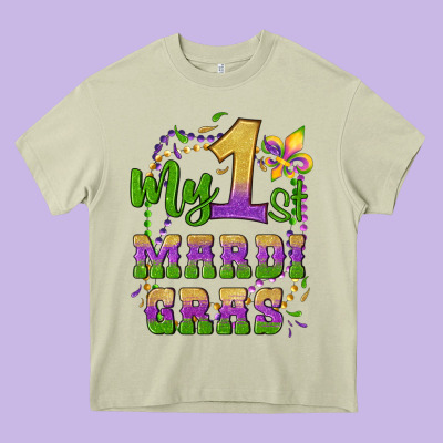 My First Mardi Gras Glitter Fleur De Lis Heavy Core Tee Designed By Artiststas