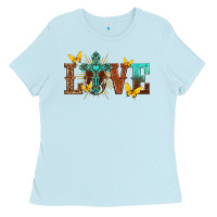 Baby Blue love with cross Ladies Tee - texasbilliewilder