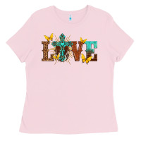 Bubblegum Pink love with cross Ladies Tee - texasbilliewilder