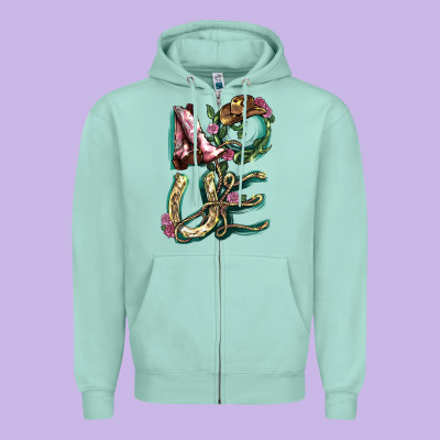 Love Boots Horseshoe Cowboy Zipper Hoodie Designed By Nancycooperartshop