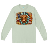 Matcha american flag sunflowers highland cow turquoise background Long Sleeve Tee - Jasminsmagicworld