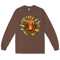 Chestnut highland cow turquoise sunflower Long Sleeve Tee - Jasminsmagicworld