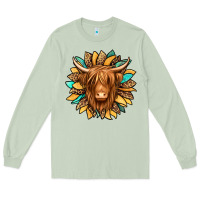 Matcha highland cow turquoise sunflower Long Sleeve Tee - Jasminsmagicworld