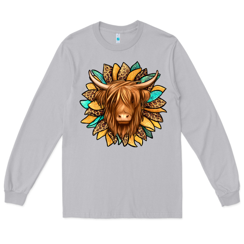 Highland Cow Turquoise Sunflower Long Sleeve Tee by Jasminsmagicworld | Teevron