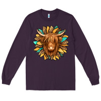 Plum highland cow turquoise sunflower Long Sleeve Tee - Jasminsmagicworld