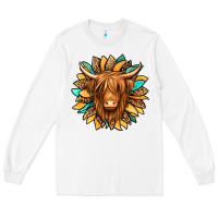 White highland cow turquoise sunflower Long Sleeve Tee - Jasminsmagicworld