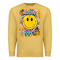 Antique Gold happy vibes smiley face Premium Sweatshirt - BarkalooDesign