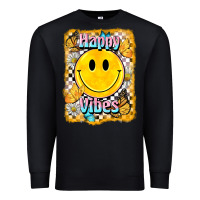 Black happy vibes smiley face Premium Sweatshirt - BarkalooDesign