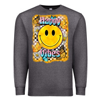 Charcoal Heather happy vibes smiley face Premium Sweatshirt - BarkalooDesign