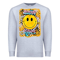 Heather Grey happy vibes smiley face Premium Sweatshirt - BarkalooDesign