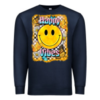 Navy happy vibes smiley face Premium Sweatshirt - BarkalooDesign